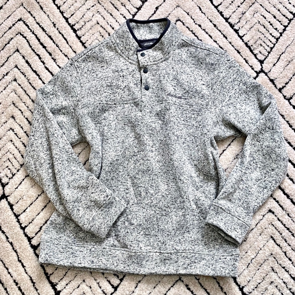 Men’s L Snap Mock Sweater Gray & Black